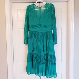 ASOS Green Lace Pleated Fit & Flare Dress